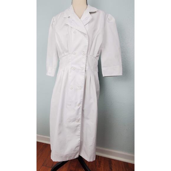 Vintage White Nurse Dress Coat Size M - Picture 2 of 9